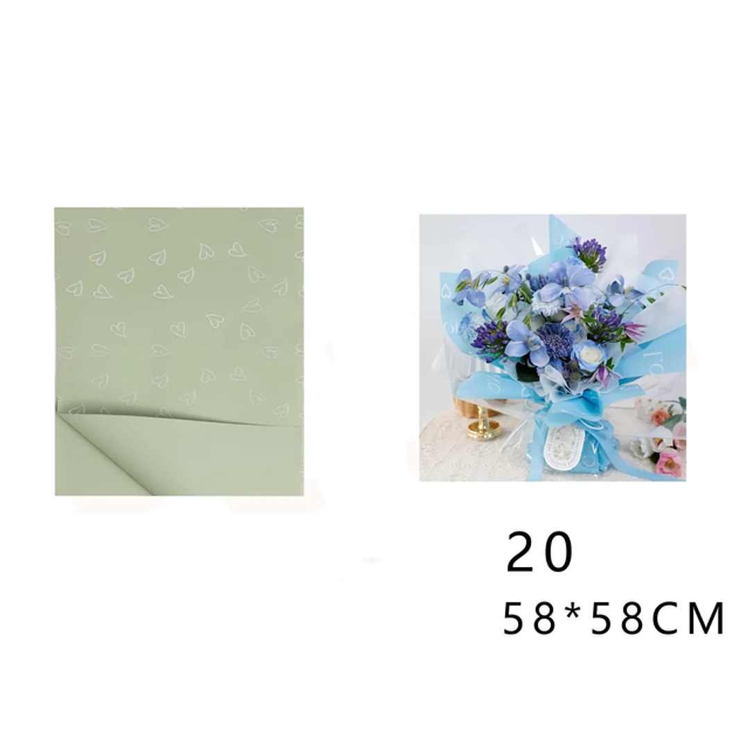 Papel Coreano Verde corazones 58x58cm 20pcs 1