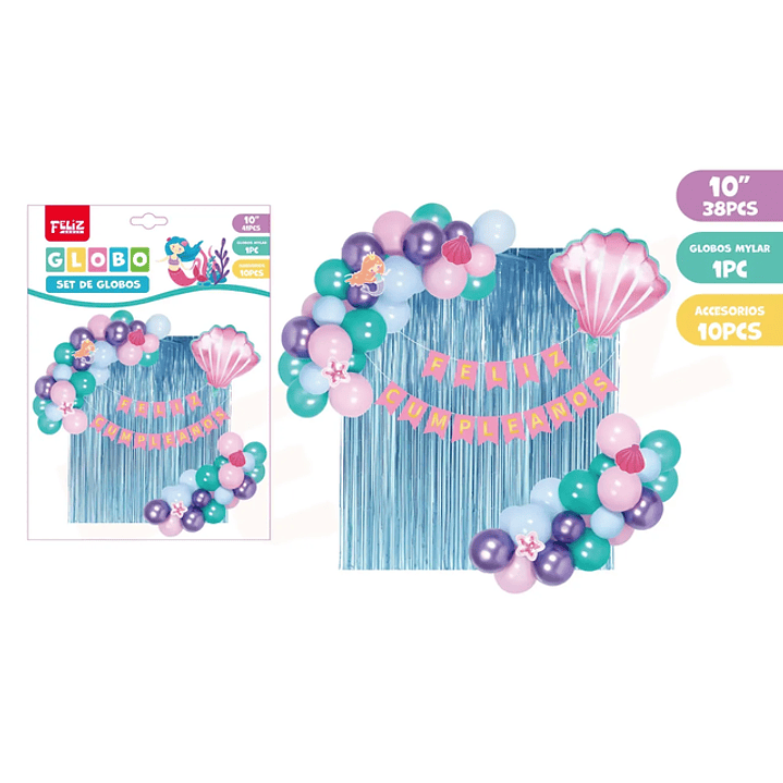 Set de Globos de Cumpleaños Sirena 18pcs 1