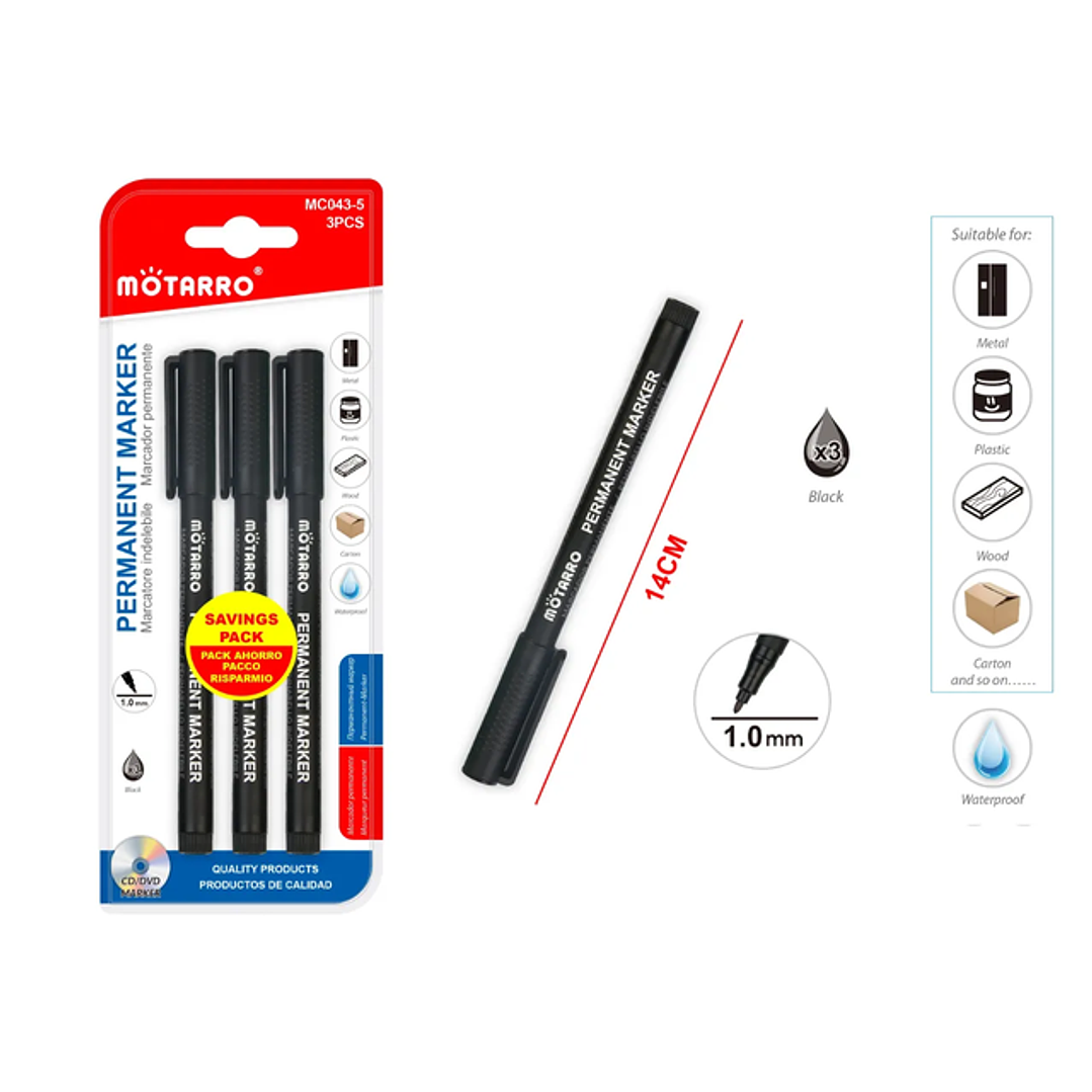 Marcador Permanente Punta 10Mm 14Cm 3Pcs 1 1
