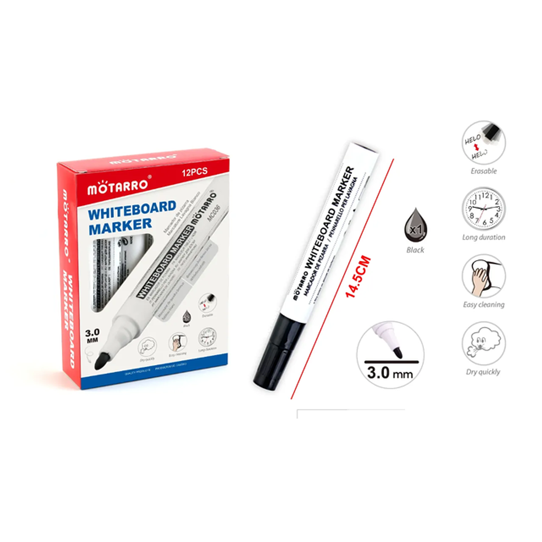 Plumón de Pizarra Negro 3mm 12pcs 1