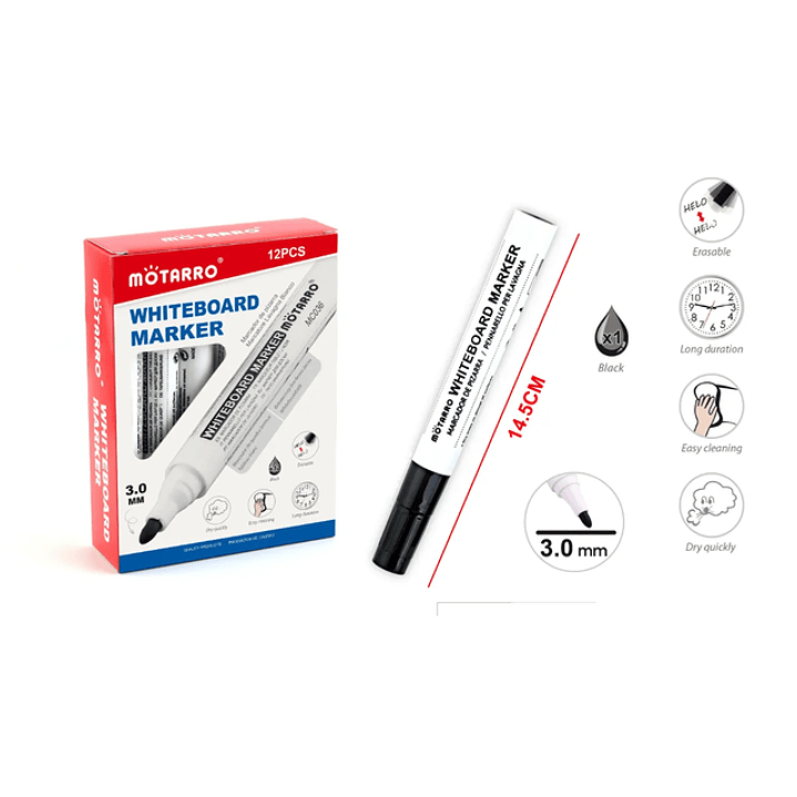 Plumón de Pizarra Negro 3mm 12pcs 1