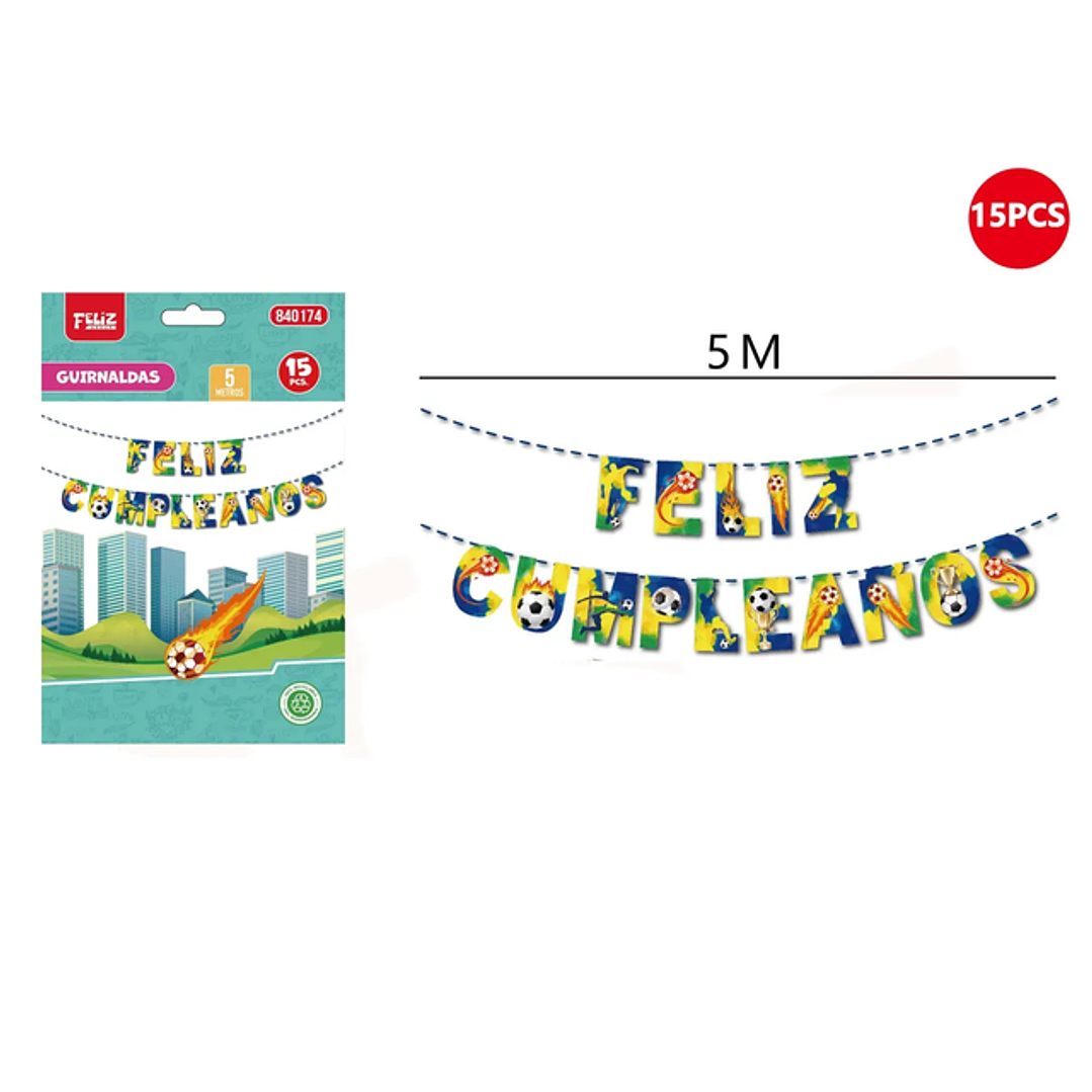 Guirnaldas Feliz Cumpleaños Fútbol 15pcs 5M 1