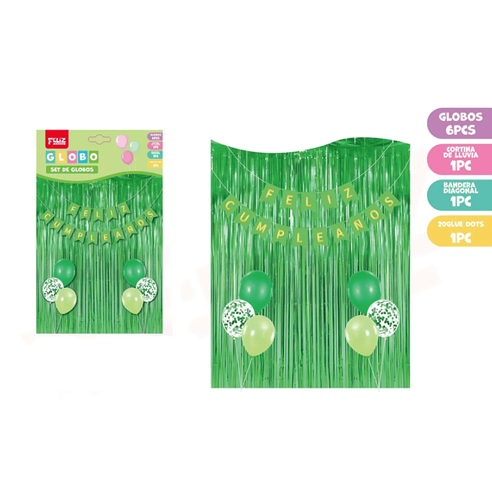 Set de Guirnalda+Cortina+Globos Verde 1