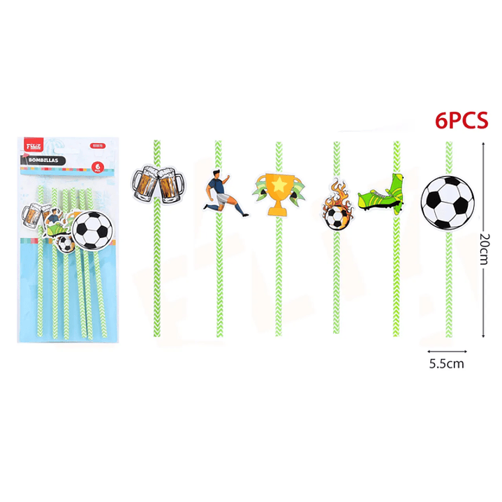 Bombillas de Papel Fútbol 6pcs 1
