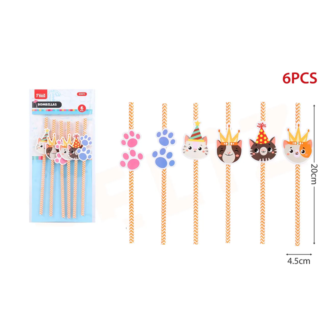 Bombillas de Papel gatitos 6pcs 1