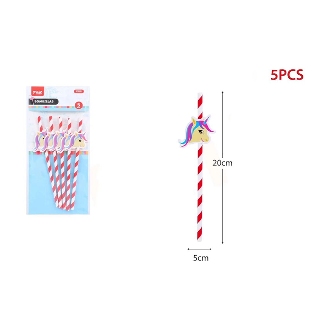Bombillas de Papel Unicornio 5pcs 1