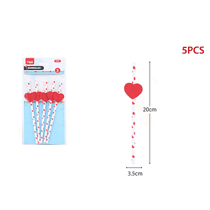Bombillas de Papel Corazón Rojo 5pcs