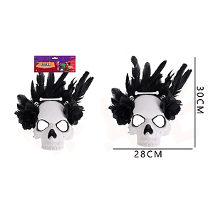 Mascara Halloween Esqueleto Con Plumas Negras 28X30Cm