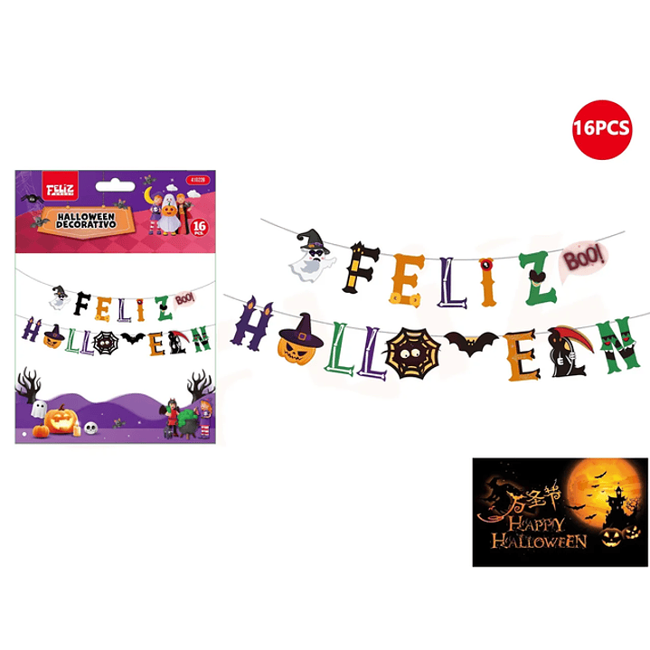 Guirnalda Letras Feliz Halloween 16Pcs 1