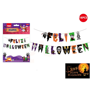 Guirnalda Letras Con Personajes Feliz Halloween 16Pcs