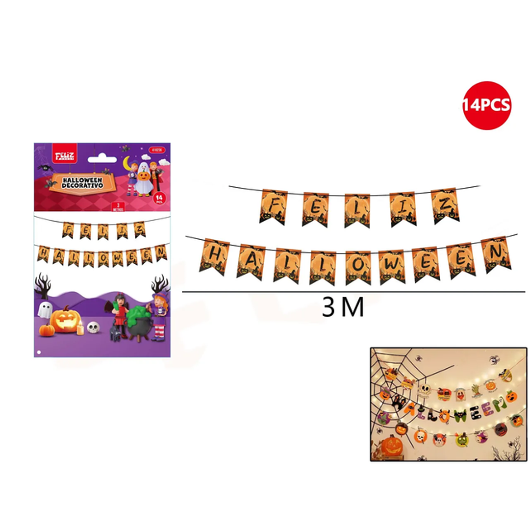 Guirnalda Letras Anaranjado Feliz Halloween 14Pcs 1
