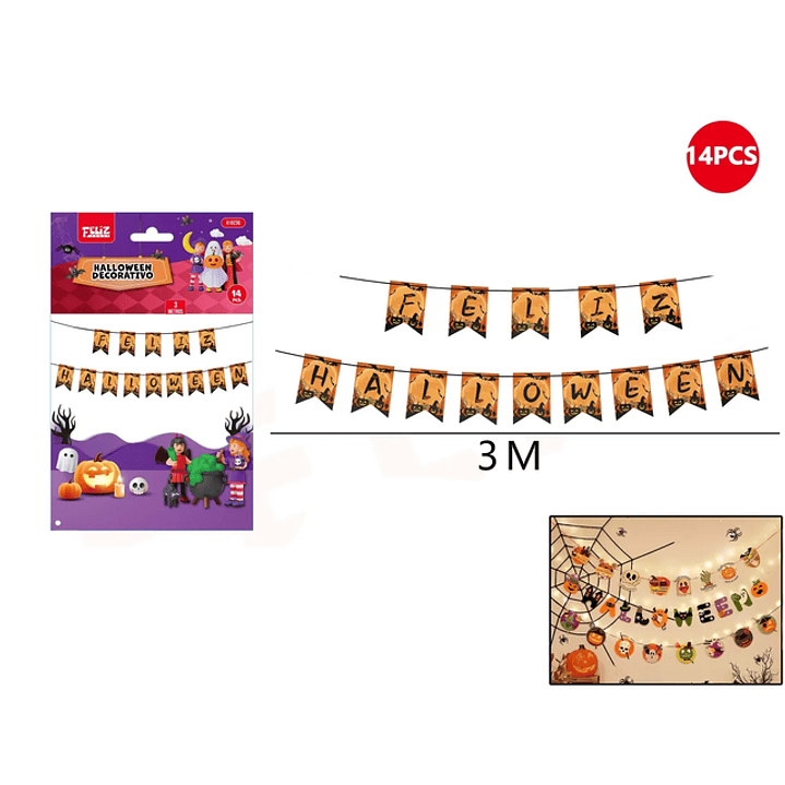 Guirnalda Letras Anaranjado Feliz Halloween 14Pcs 1