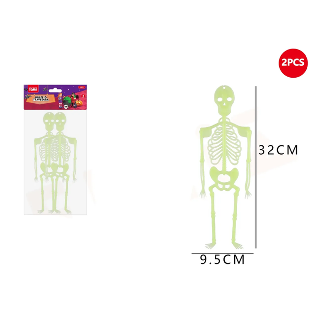 Colgante Esqueleto Humano Fluor Halloween 2Pcs 1