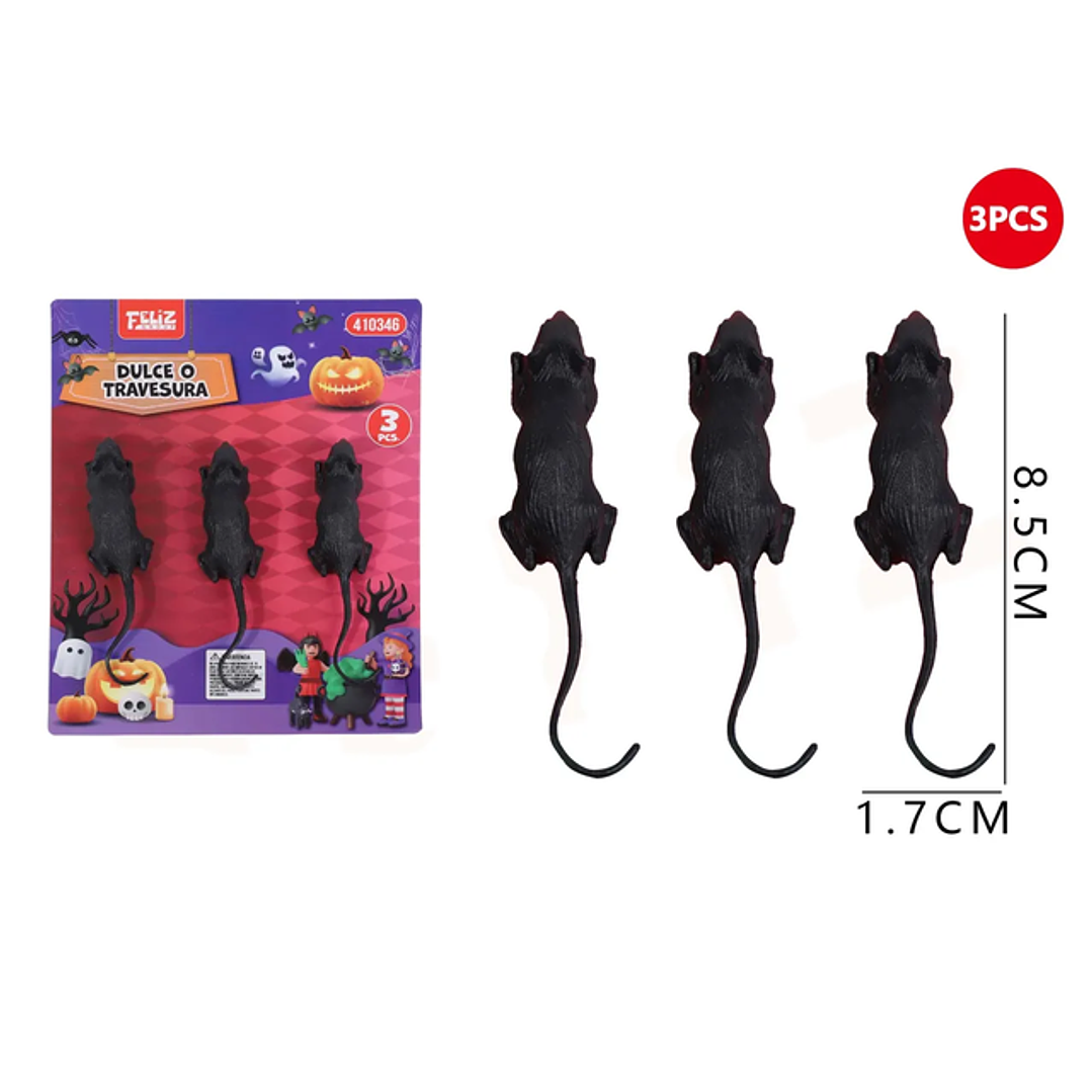 Raton Negro Decoracion Halloween 3Pcs 1