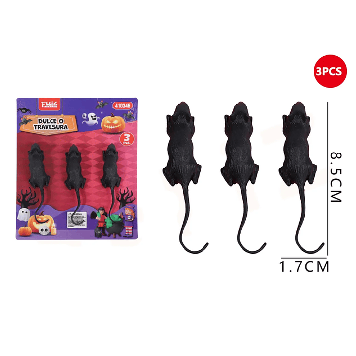 Raton Negro Decoracion Halloween 3Pcs 1