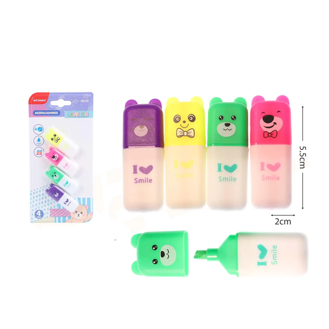 Destacador Fluor Ositos 4Pcs 1