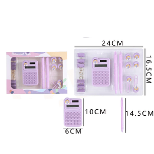 Set de Papelería y Calculadora Morado