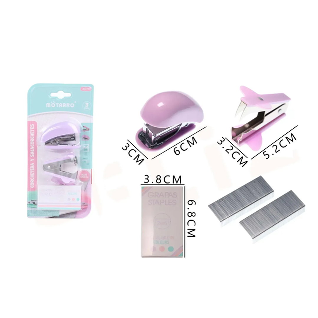 Set de Corchetera+Quitagrapas+Corchetes Morado 1