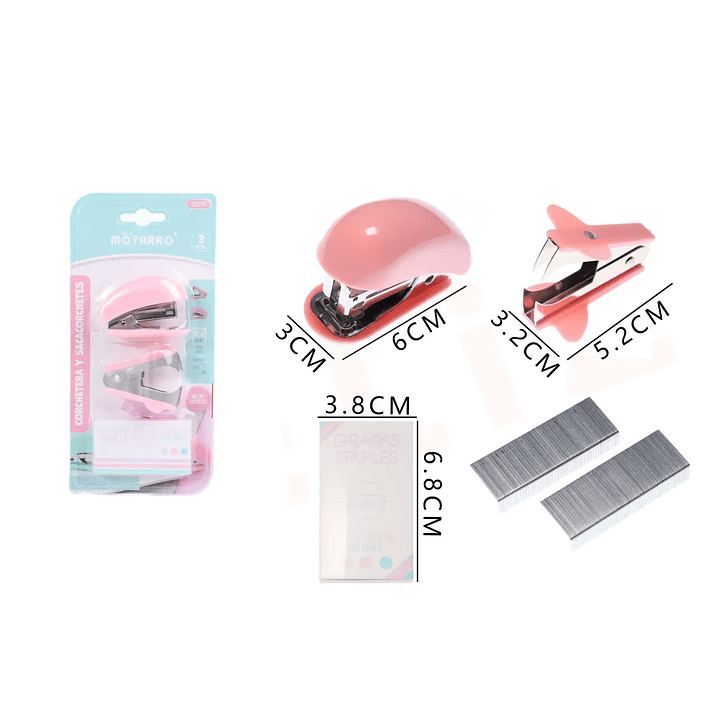 Set de Corchetera+Quitagrapas+Corchetes Rosado 1