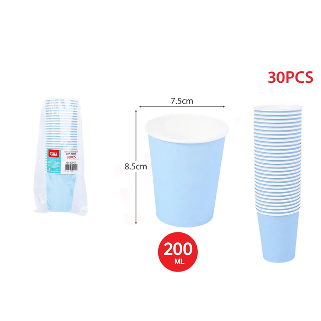 Vasos de Cartón 200ML Celeste 30pcs 1