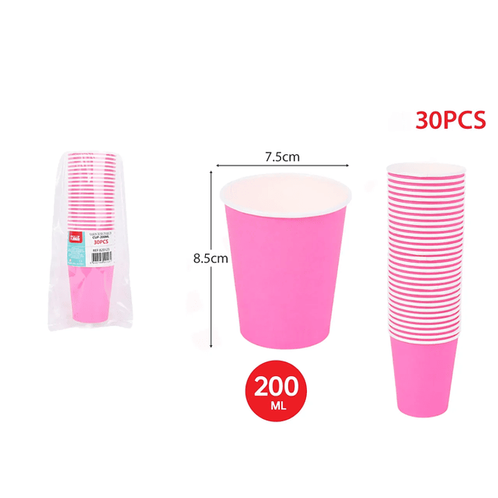 Vasos de Cartón 200ML Fucsia 30pcs 1