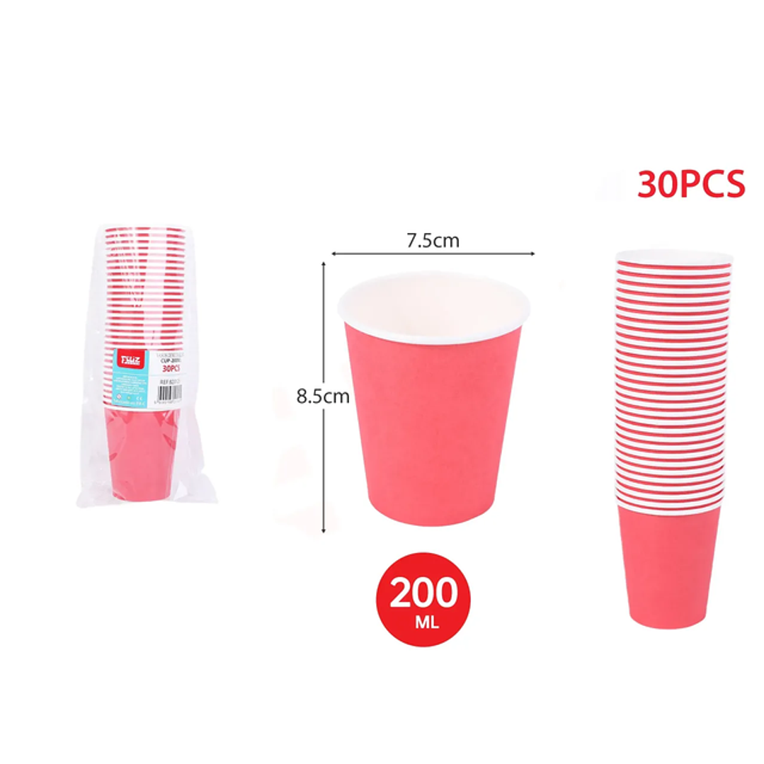 Vasos de Cartón 200ML Rojo 30pcs 1