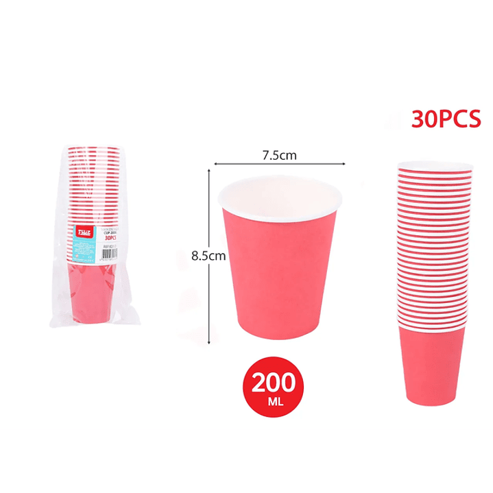 Vasos de Cartón 200ML Rojo 30pcs 1
