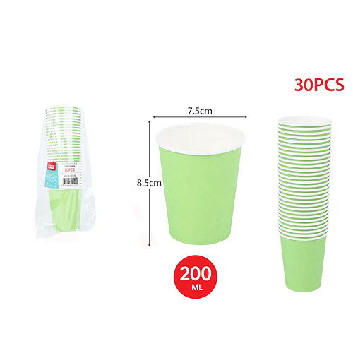 Vasos de Cartón 200ML Verde 30pcs