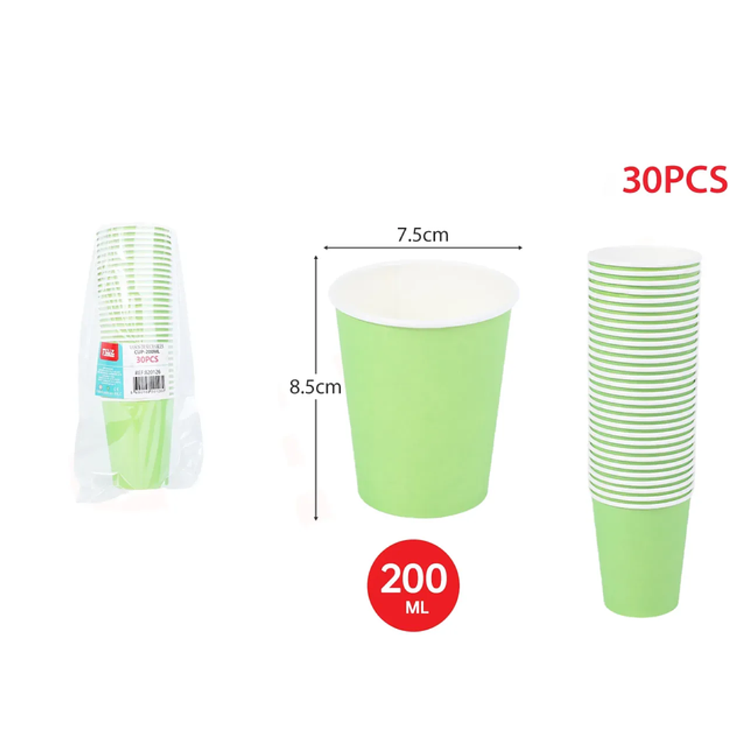 Vasos de Cartón 200ML Verde 30pcs 1