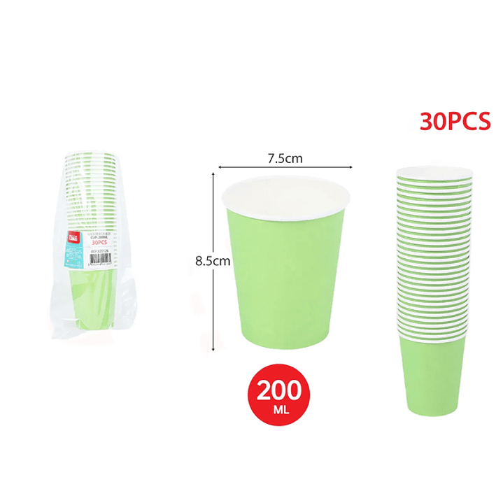 Vasos de Cartón 200ML Verde 30pcs 1