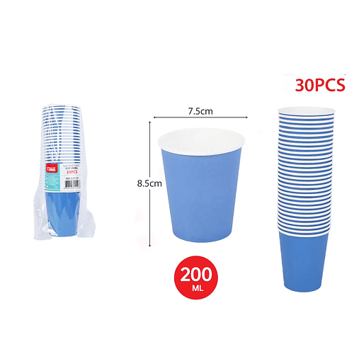 Vasos de Cartón 200ML Azul 30pcs