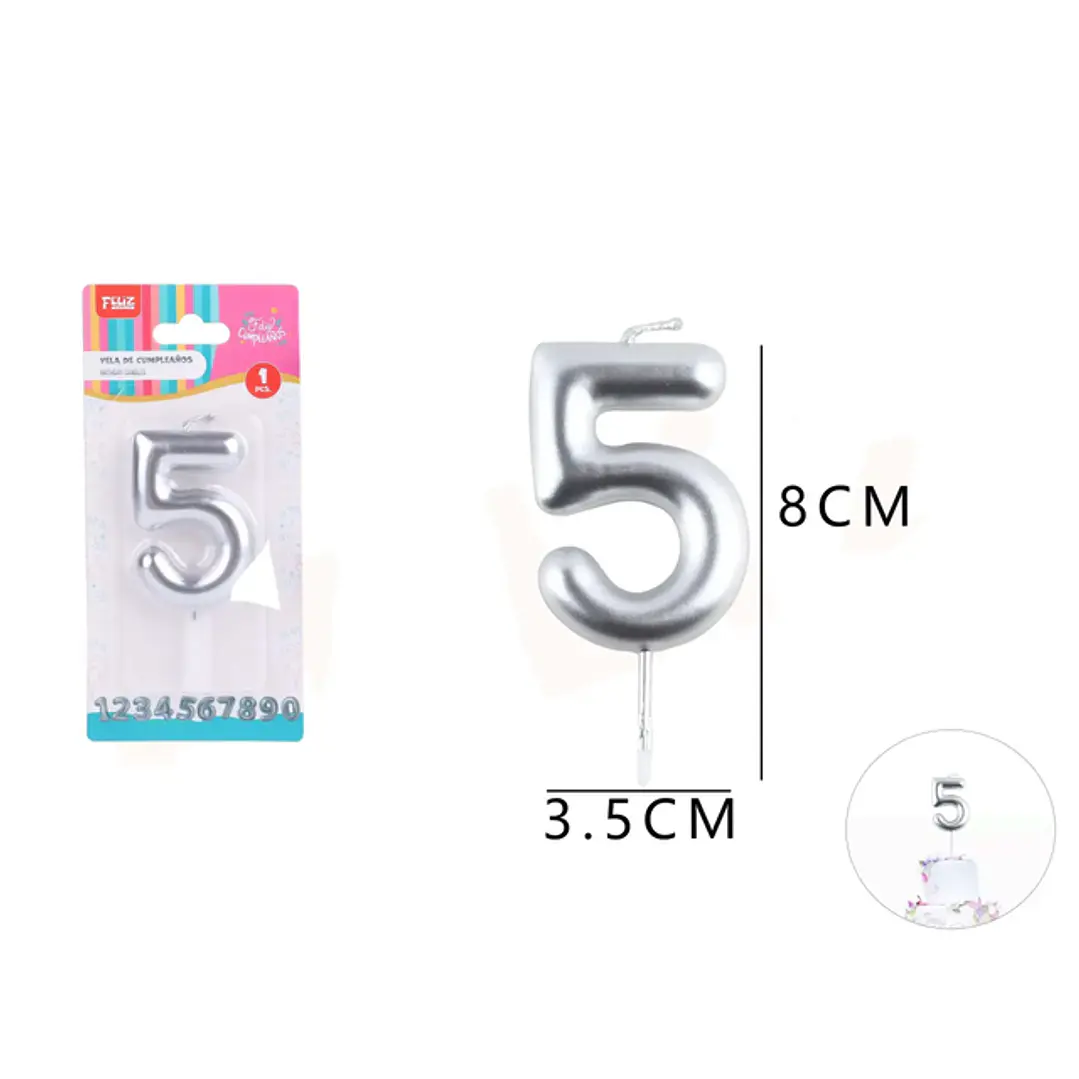 Velas de Numeros 5 Plateado 1
