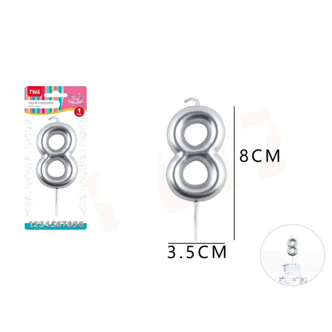 Velas de Numeros 8 Plateado 1