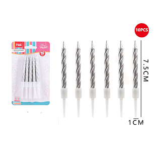 Velas de Cumpleaños Plateados 7.5*1cm 10pcs