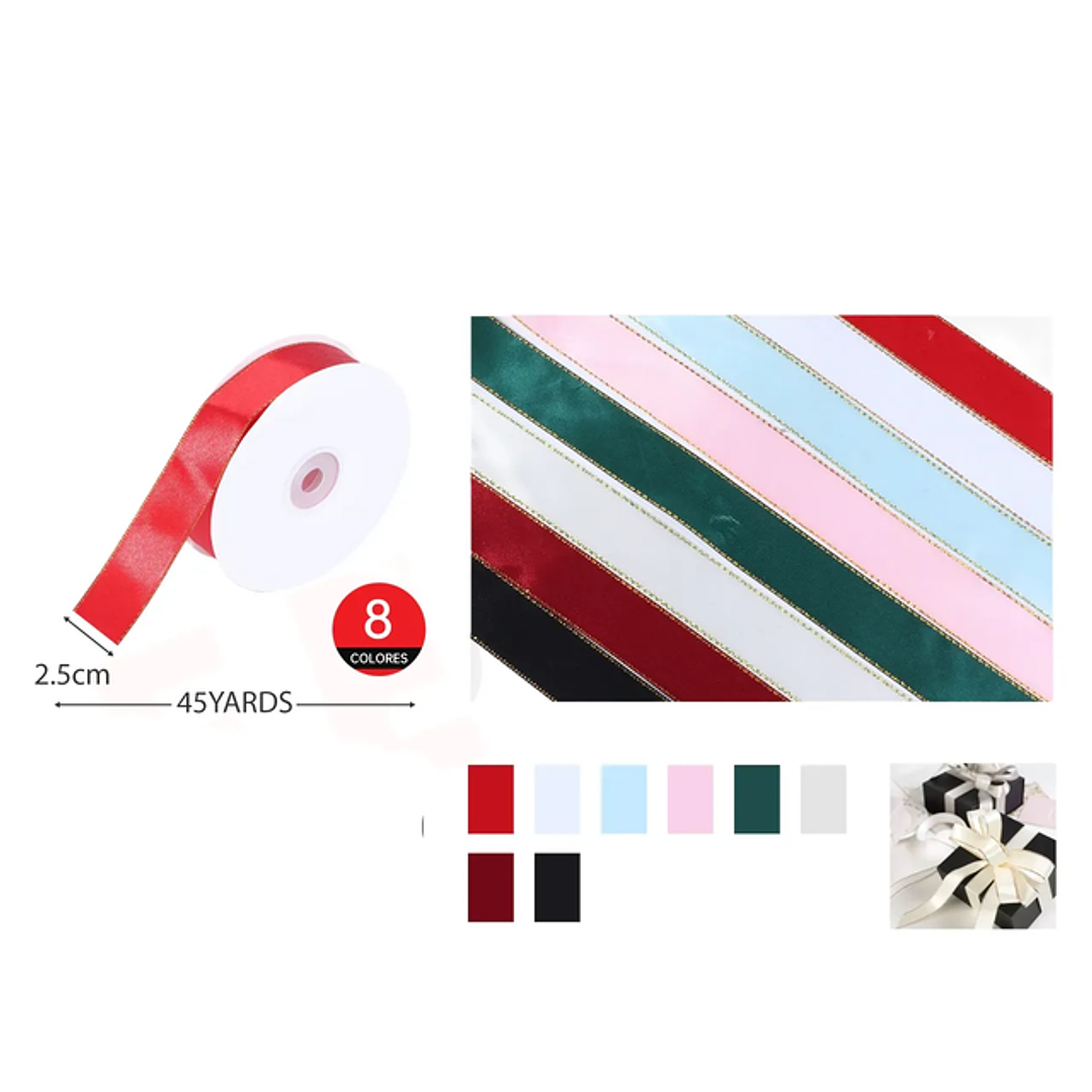 Cinta de Raso borde Dorado 2.5cm*45 1