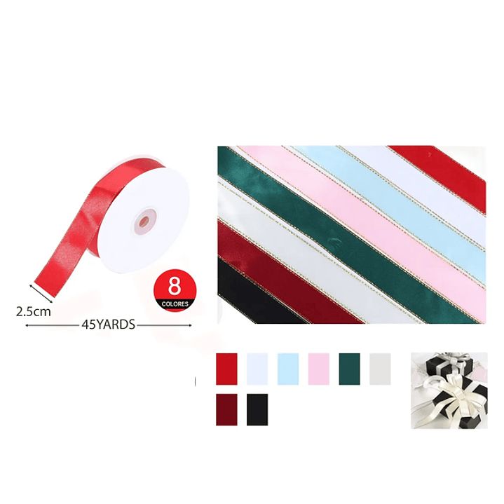 Cinta de Raso borde Dorado 2.5cm*45 1