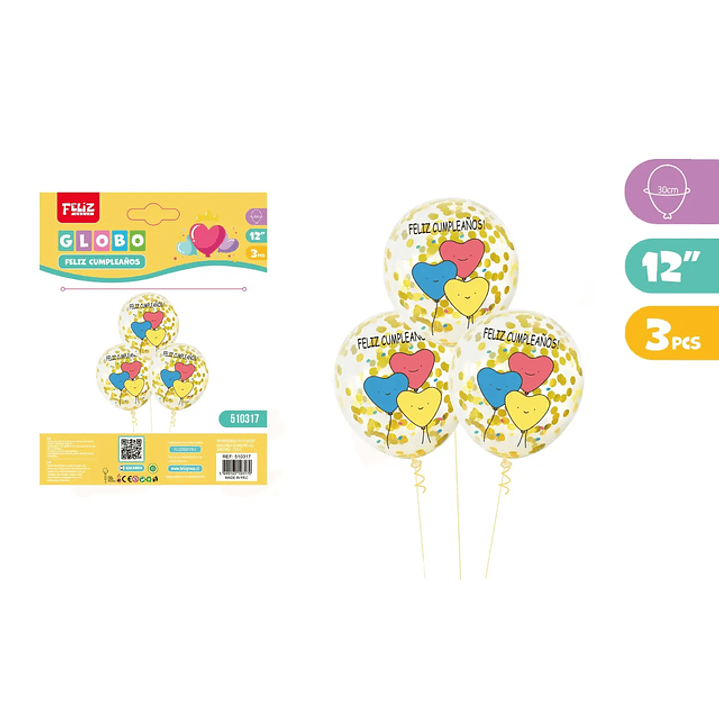 Globos Corazon Con Lentejuelas 3Pcs 30cm 1