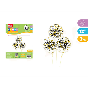 Globos Cumpleaños Fútbol con Lentejuelas Dorado 3pcs 12Pulgadas
