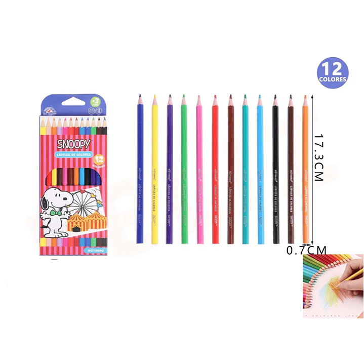 Lapices De 12 Colores Snoopy Circo Rosado 1