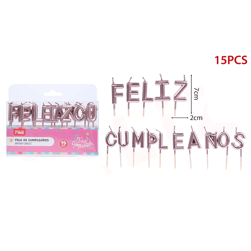 Velas Frase Feliz Cumpleaños oro Rosa 15pcs