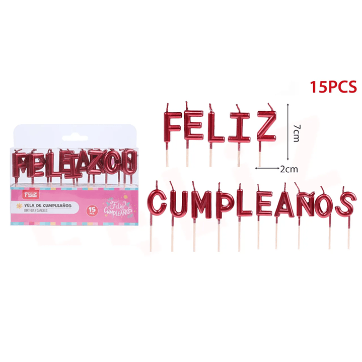 Velas Frase Feliz Cumpleaños Rojo 15pcs 1