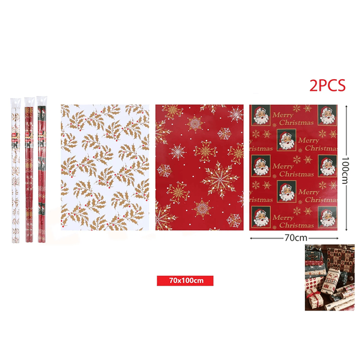 Papel de Regalo de Navidad Detalle Dorado 70*100cm 2pcs 1