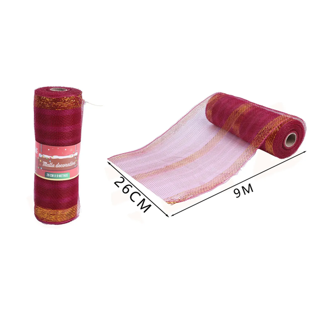 Malla Decorativa Burdeo Navidad 0.26*9M 1