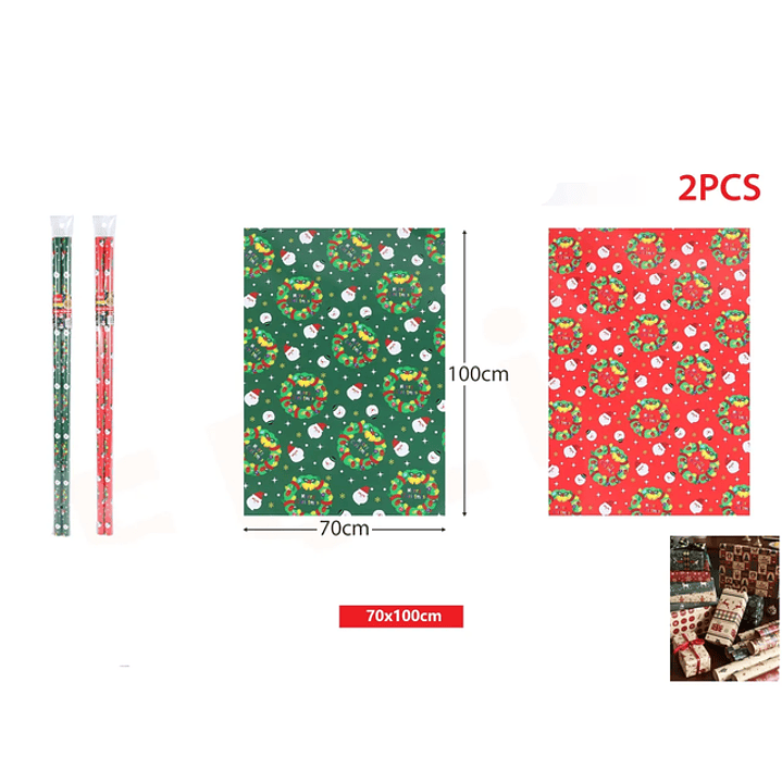 Papel de Regalo Coronas de Navidad 70*100cm 2pcs 1