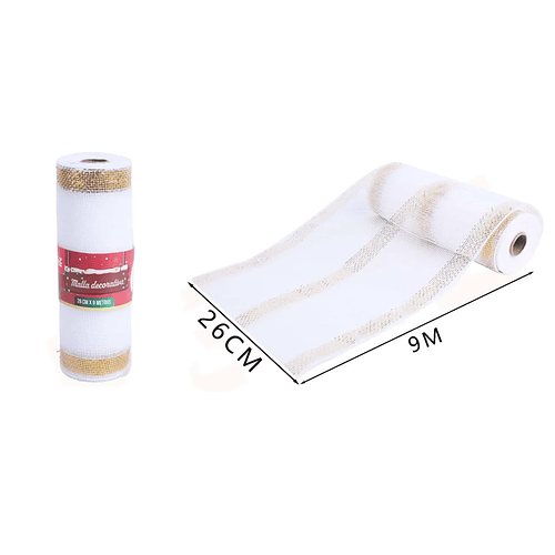 Malla Decorativa Blanco y dorado Navidad 0.26*9M