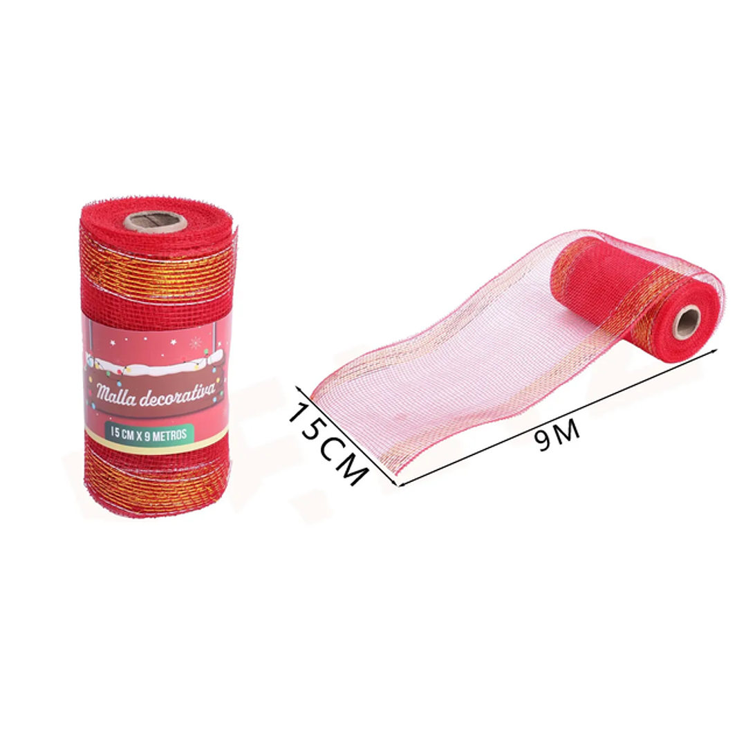 Malla Decorativa Dorado y rojo Navidad 0.15*9M 1