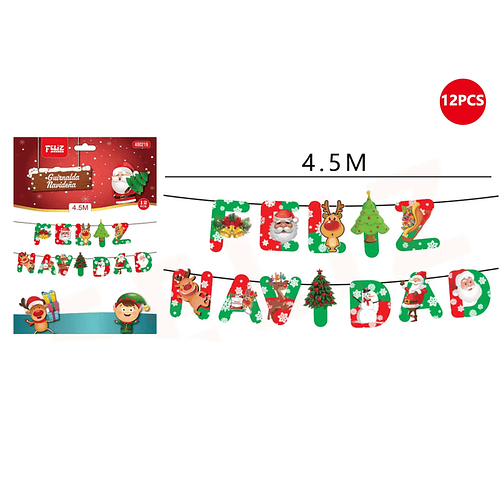 Guirnalda Frase Feliz Navidad colores 12pcs 3M