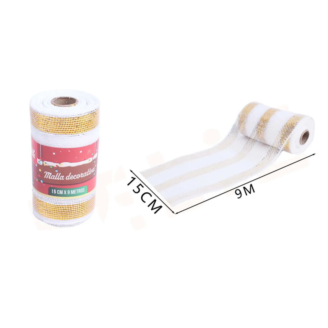Malla Decorativa Blanco & Dorado Navidad 0.15*9M 1