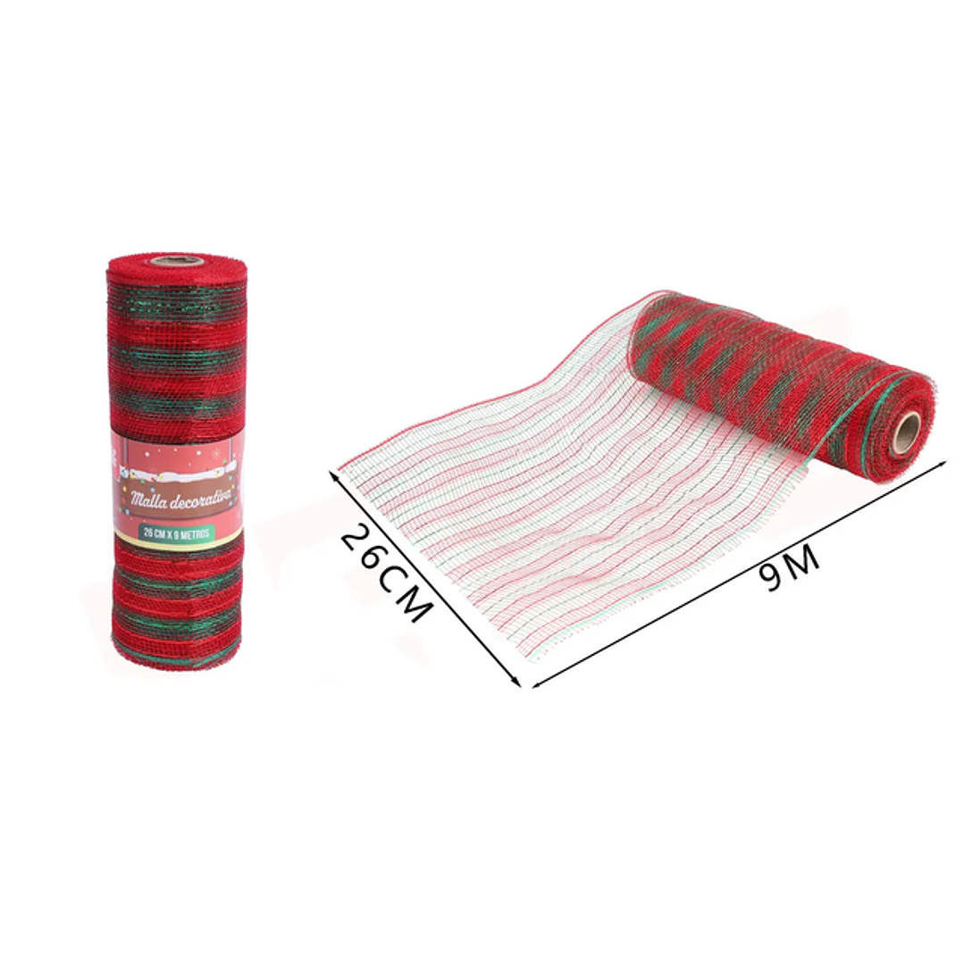 Malla Decorativa Rojo y Verde Navidad 0.26*9M 1