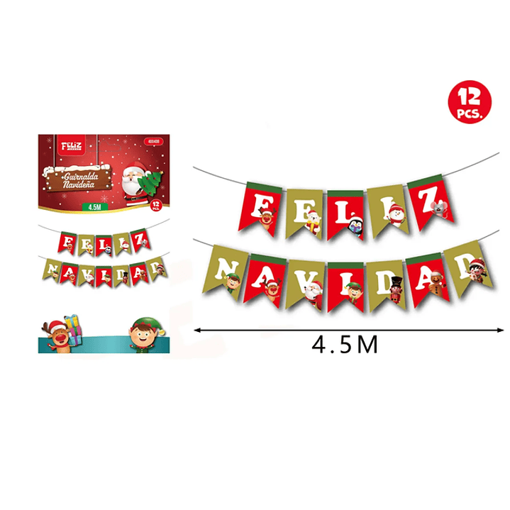 Guirnalda de Navidad Dorado y Rojo 12pcs 4.5M 1